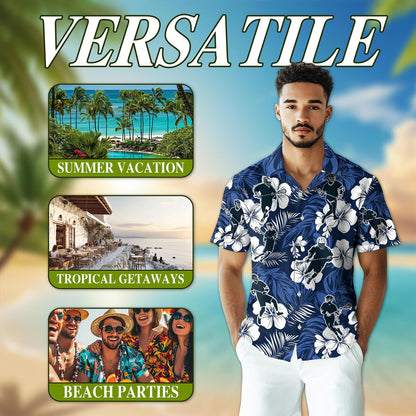 Blue Black Lacrosse Hawaiian Shirt for Men, Button Down Aloha Shirt - Azhawaiian