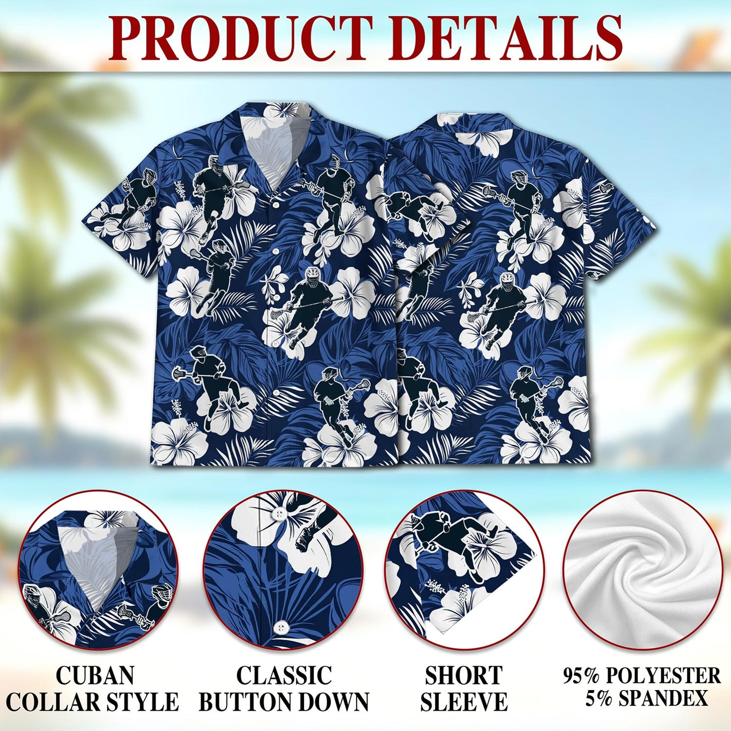 Blue Black Lacrosse Hawaiian Shirt for Men, Button Down Aloha Shirt - Azhawaiian