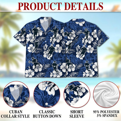 Blue Black Lacrosse Hawaiian Shirt for Men, Button Down Aloha Shirt - Azhawaiian