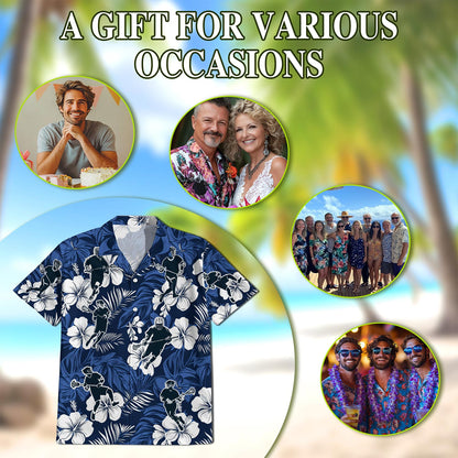 Blue Black Lacrosse Hawaiian Shirt for Men, Button Down Aloha Shirt - Azhawaiian