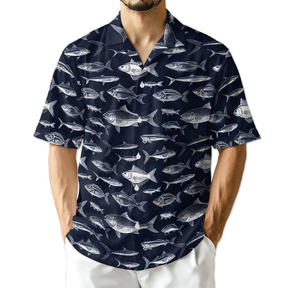 Azhawaiian Blue Fish Pattern Hawaiian Shirt for Men