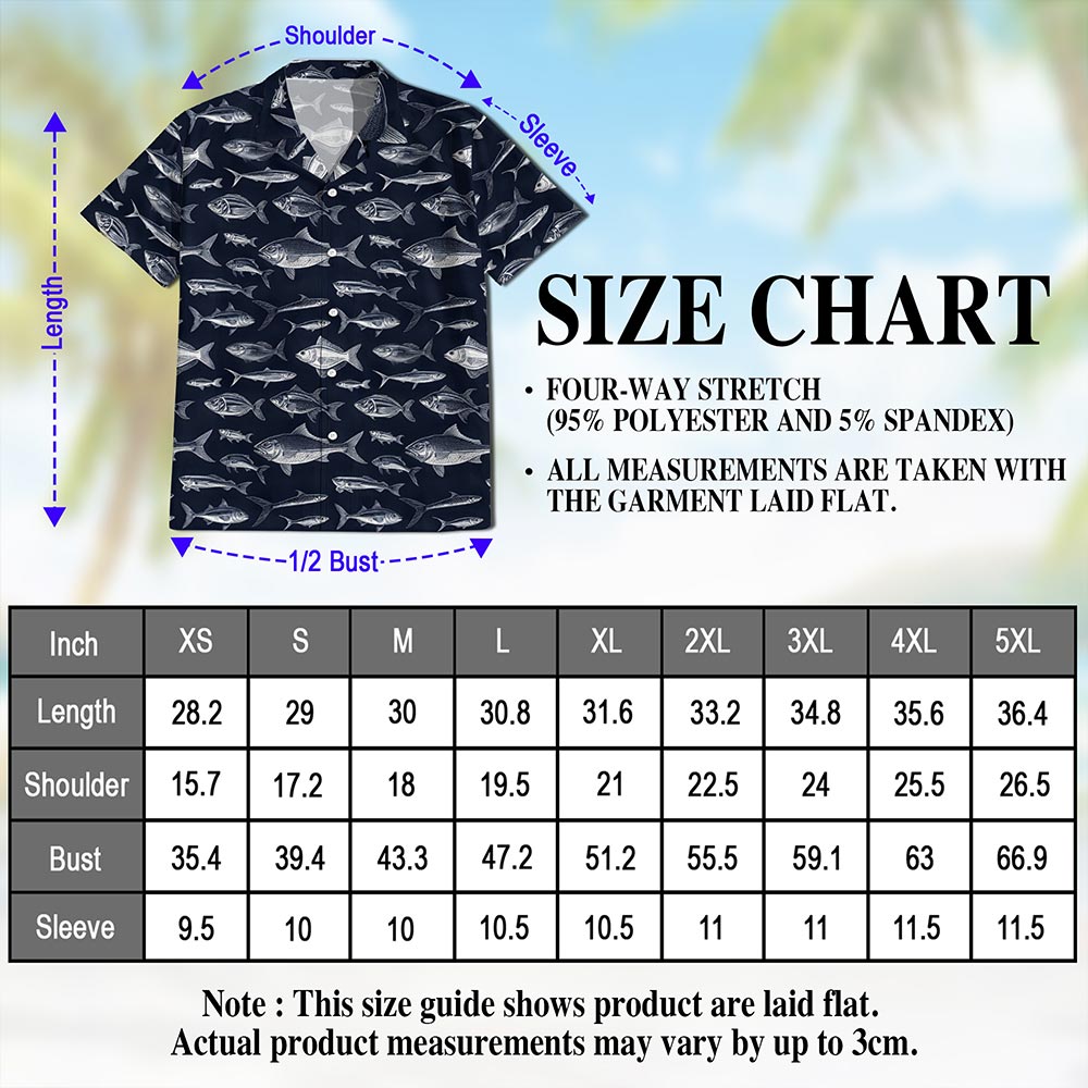 Blue Fish Pattern Hawaiian Shirt for Men, Button Down Aloha Shirt - Azhawaiian