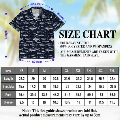 Blue Fish Pattern Hawaiian Shirt for Men, Button Down Aloha Shirt - Azhawaiian