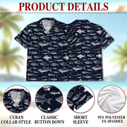 Blue Fish Pattern Hawaiian Shirt for Men, Button Down Aloha Shirt - Azhawaiian