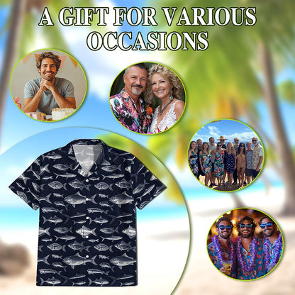 Blue Fish Pattern Hawaiian Shirt for Men, Button Down Aloha Shirt - Azhawaiian