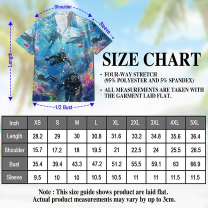 Blue Scuba Diving And Coral Reefs Hawaiian Shirt for Men, Button Down Aloha Shirt - Azhawaiian