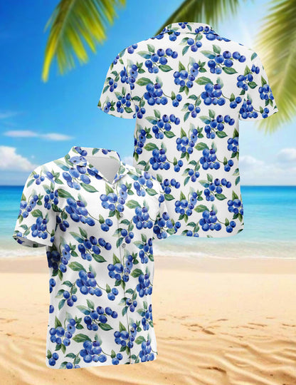 Blueberry Pattern Hawaiian Shirt for Men, Button Down Aloha Shirt - Azhawaiian