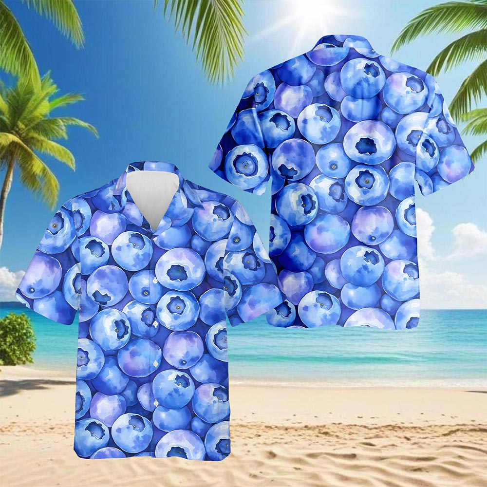 Blueberry Pattern Hawaiian Shirt for Men, Button Down Aloha Shirt - Azhawaiian
