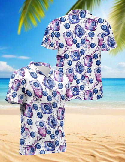 Blueberry Pattern Hawaiian Shirt for Men, Button Down Aloha Shirt - Azhawaiian