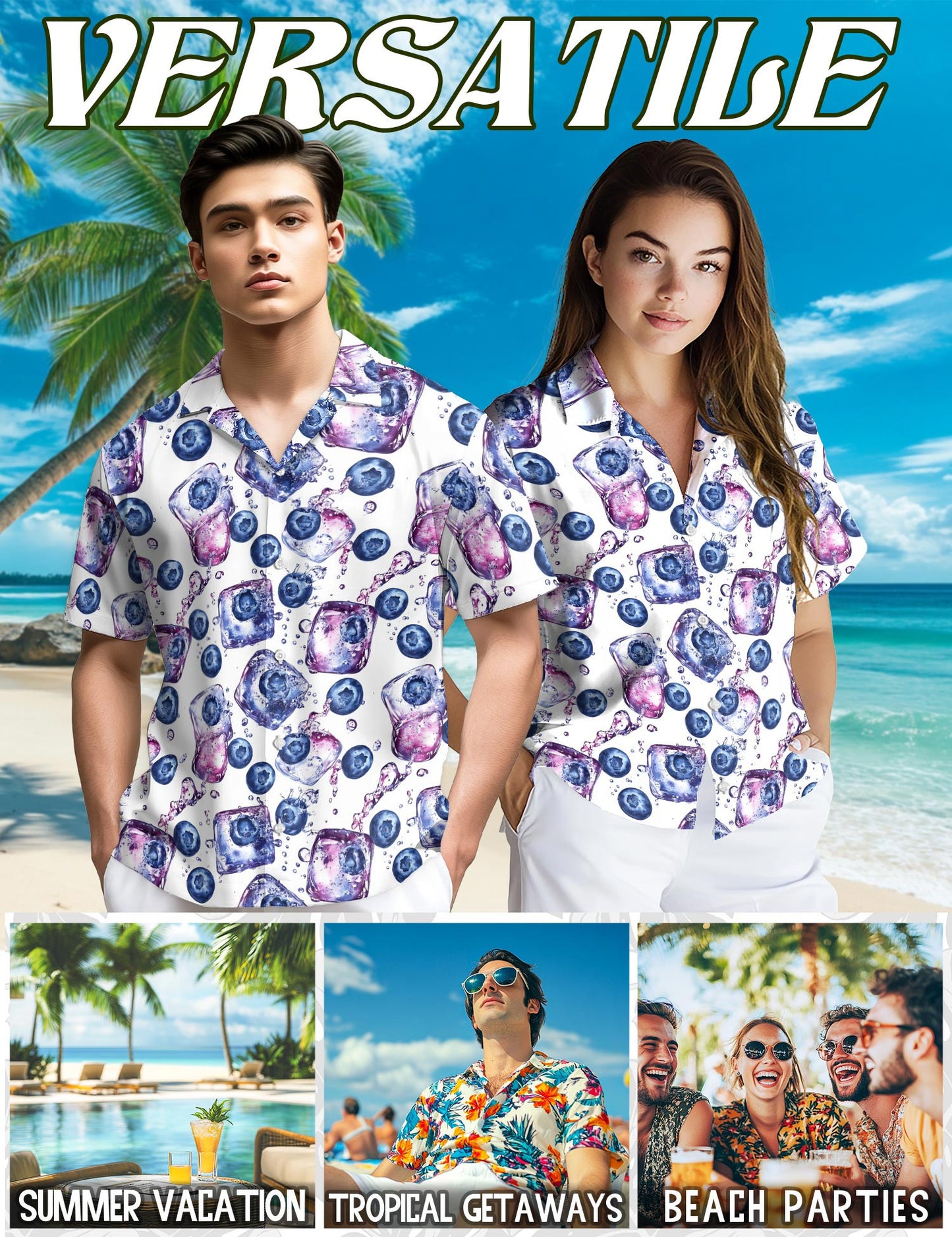 Blueberry Pattern Hawaiian Shirt for Men, Button Down Aloha Shirt - Azhawaiian