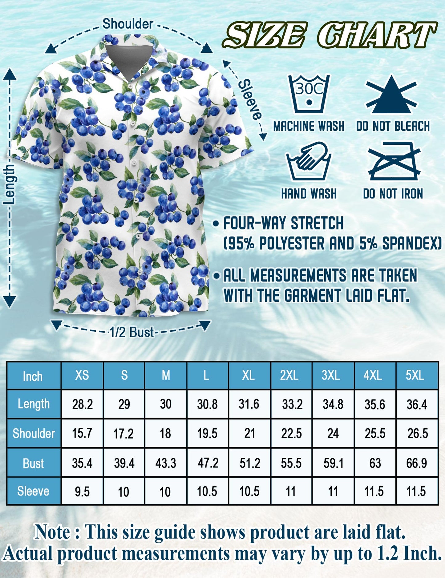 Blueberry Pattern Hawaiian Shirt for Men, Button Down Aloha Shirt - Azhawaiian