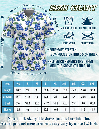 Blueberry Pattern Hawaiian Shirt for Men, Button Down Aloha Shirt - Azhawaiian