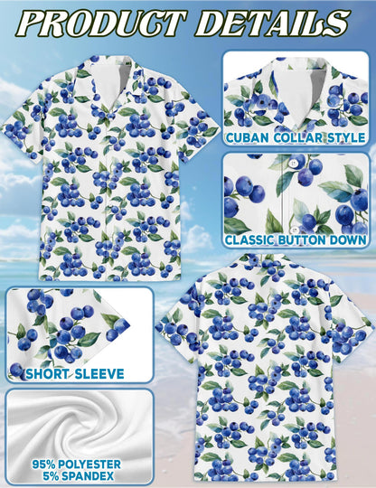 Blueberry Pattern Hawaiian Shirt for Men, Button Down Aloha Shirt - Azhawaiian