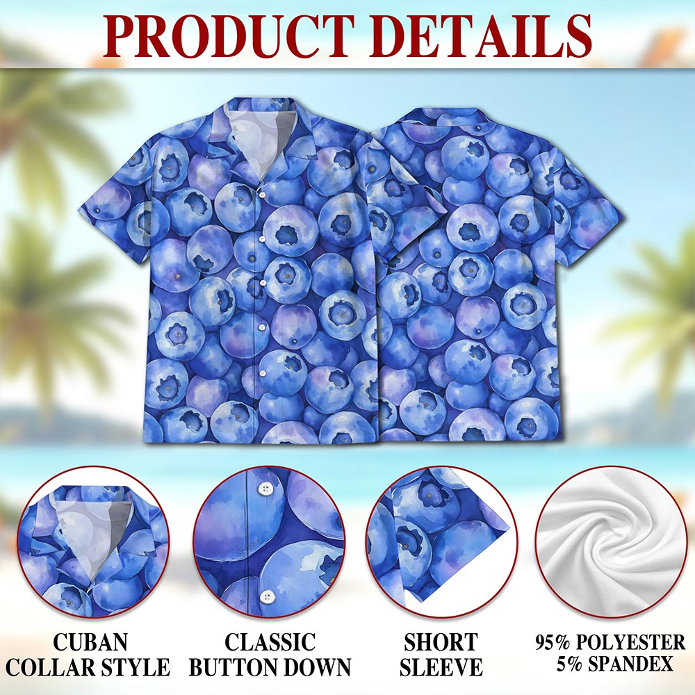 Blueberry Pattern Hawaiian Shirt for Men, Button Down Aloha Shirt - Azhawaiian