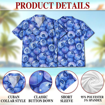 Blueberry Pattern Hawaiian Shirt for Men, Button Down Aloha Shirt - Azhawaiian