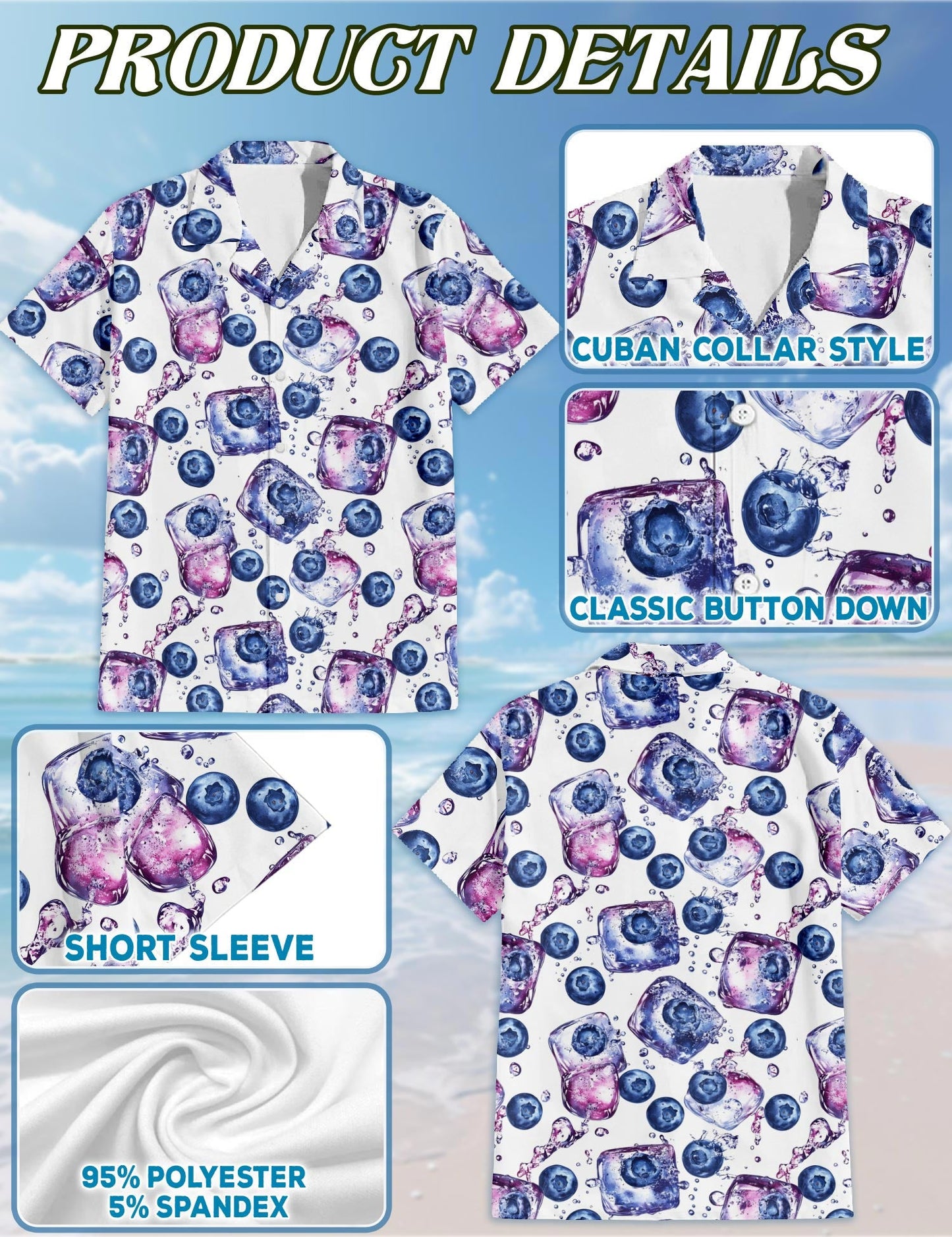 Blueberry Pattern Hawaiian Shirt for Men, Button Down Aloha Shirt - Azhawaiian