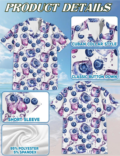 Blueberry Pattern Hawaiian Shirt for Men, Button Down Aloha Shirt - Azhawaiian