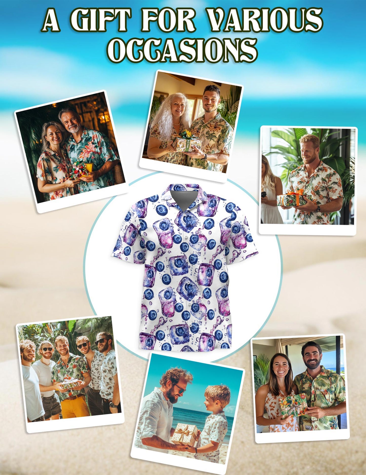 Blueberry Pattern Hawaiian Shirt for Men, Button Down Aloha Shirt - Azhawaiian