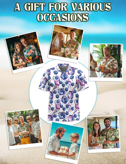 Blueberry Pattern Hawaiian Shirt for Men, Button Down Aloha Shirt - Azhawaiian