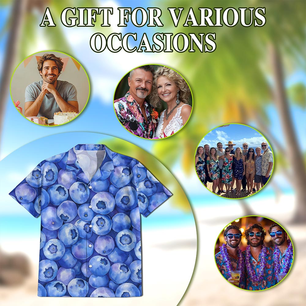 Blueberry Pattern Hawaiian Shirt for Men, Button Down Aloha Shirt - Azhawaiian