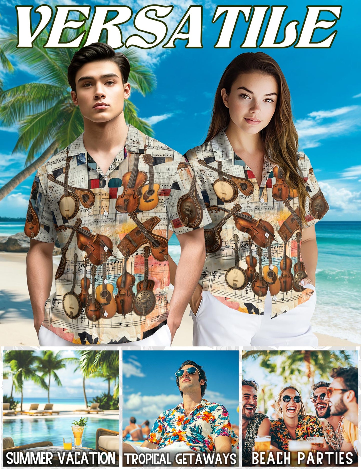 Bluegrass Music Hawaiian Shirt for Men, Button Down Aloha Shirt - Azhawaiian