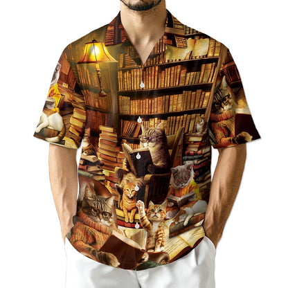 Azhawaiian Book and Cat Hawaiian Shirt for Men