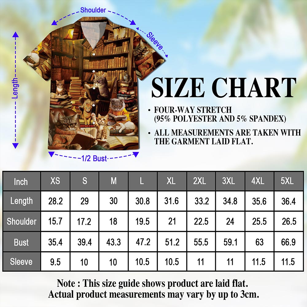 Book and Cat Hawaiian Shirt for Men, Button Down Aloha Shirt - Azhawaiian