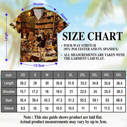 Book and Cat Hawaiian Shirt for Men, Button Down Aloha Shirt - Azhawaiian