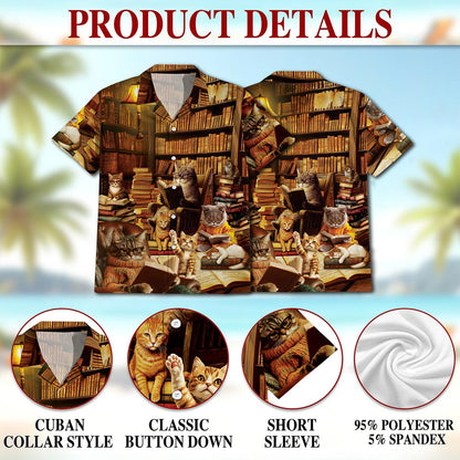 Book and Cat Hawaiian Shirt for Men, Button Down Aloha Shirt - Azhawaiian