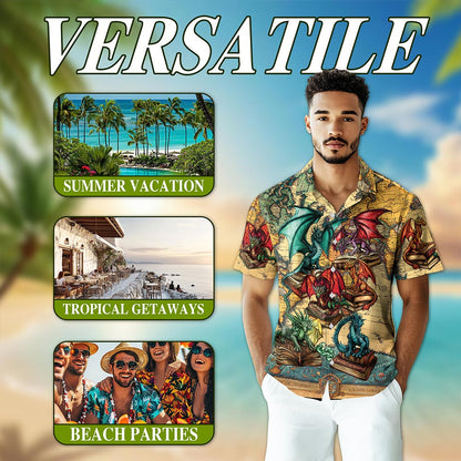 Dragon and Book Hawaiian Shirt for Men, Bookworm Button Down Aloha Shirt - Azhawaiian