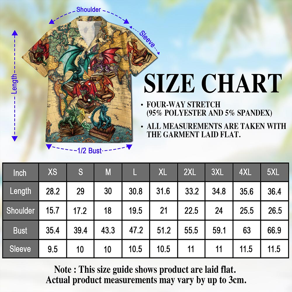 Dragon and Book Hawaiian Shirt for Men, Bookworm Button Down Aloha Shirt - Azhawaiian