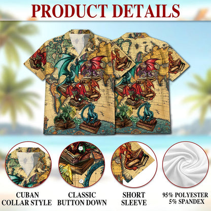 Dragon and Book Hawaiian Shirt for Men, Bookworm Button Down Aloha Shirt - Azhawaiian