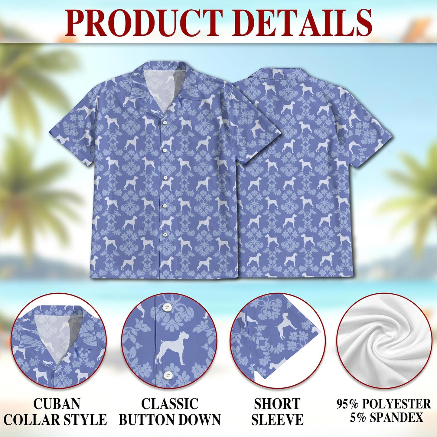 Boxer Dog Hawaiian Shirt for Men, Button Down Aloha Shirt - Azhawaiian