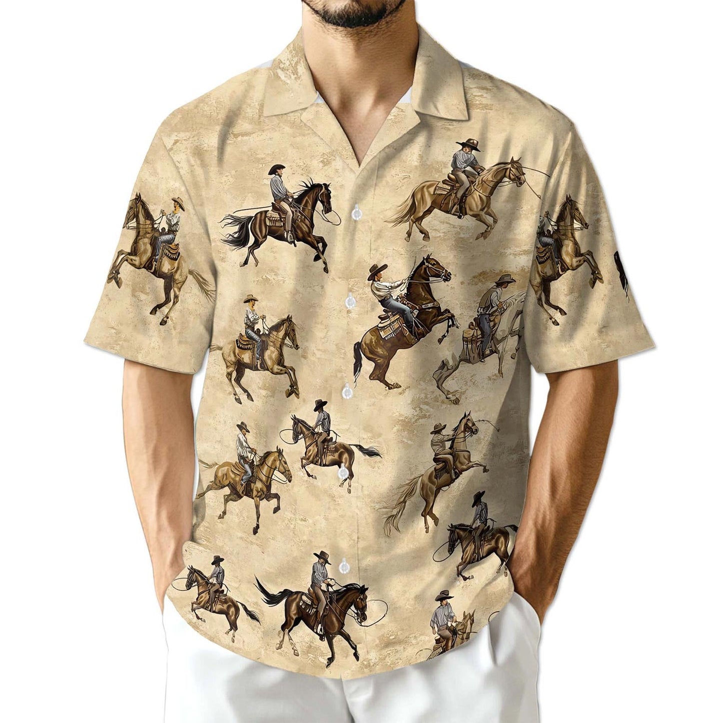 Azhawaiian Brown Horse Rodeo Hawaiian Shirt for Men