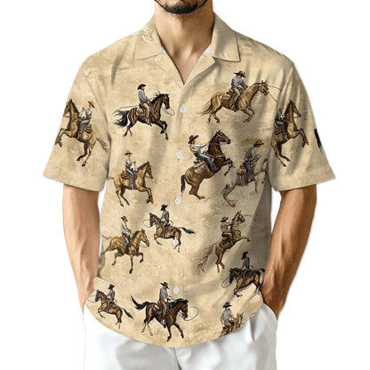 Azhawaiian Brown Horse Rodeo Hawaiian Shirt for Men