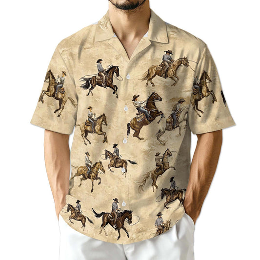 Azhawaiian Brown Horse Rodeo Hawaiian Shirt for Men