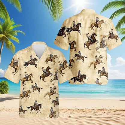 Brown Horse Rodeo Hawaiian Shirt for Men, Button Down Aloha Shirt - Azhawaiian