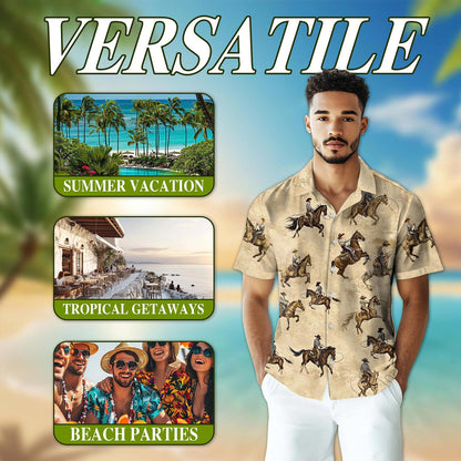 Brown Horse Rodeo Hawaiian Shirt for Men, Button Down Aloha Shirt - Azhawaiian