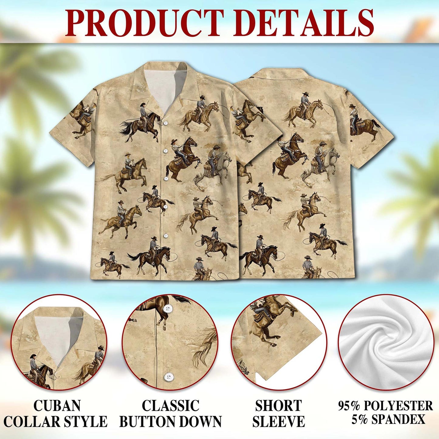 Brown Horse Rodeo Hawaiian Shirt for Men, Button Down Aloha Shirt - Azhawaiian
