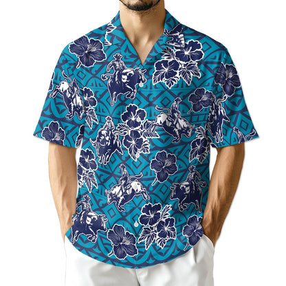 Azhawaiian Bull Riding Blue Ancient Hawaiian Shirt for Men