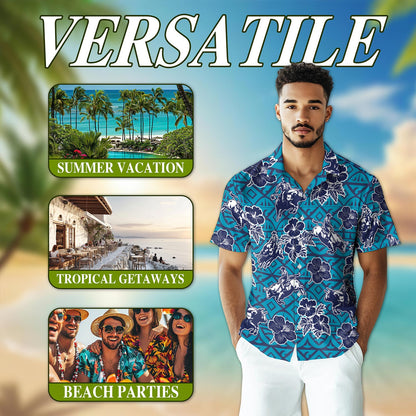 Bull Riding Blue Ancient Hawaiian Shirt for Men, Button Down Aloha Shirt - Azhawaiian