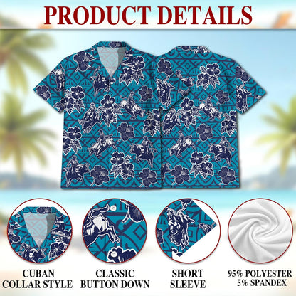Bull Riding Blue Ancient Hawaiian Shirt for Men, Button Down Aloha Shirt - Azhawaiian
