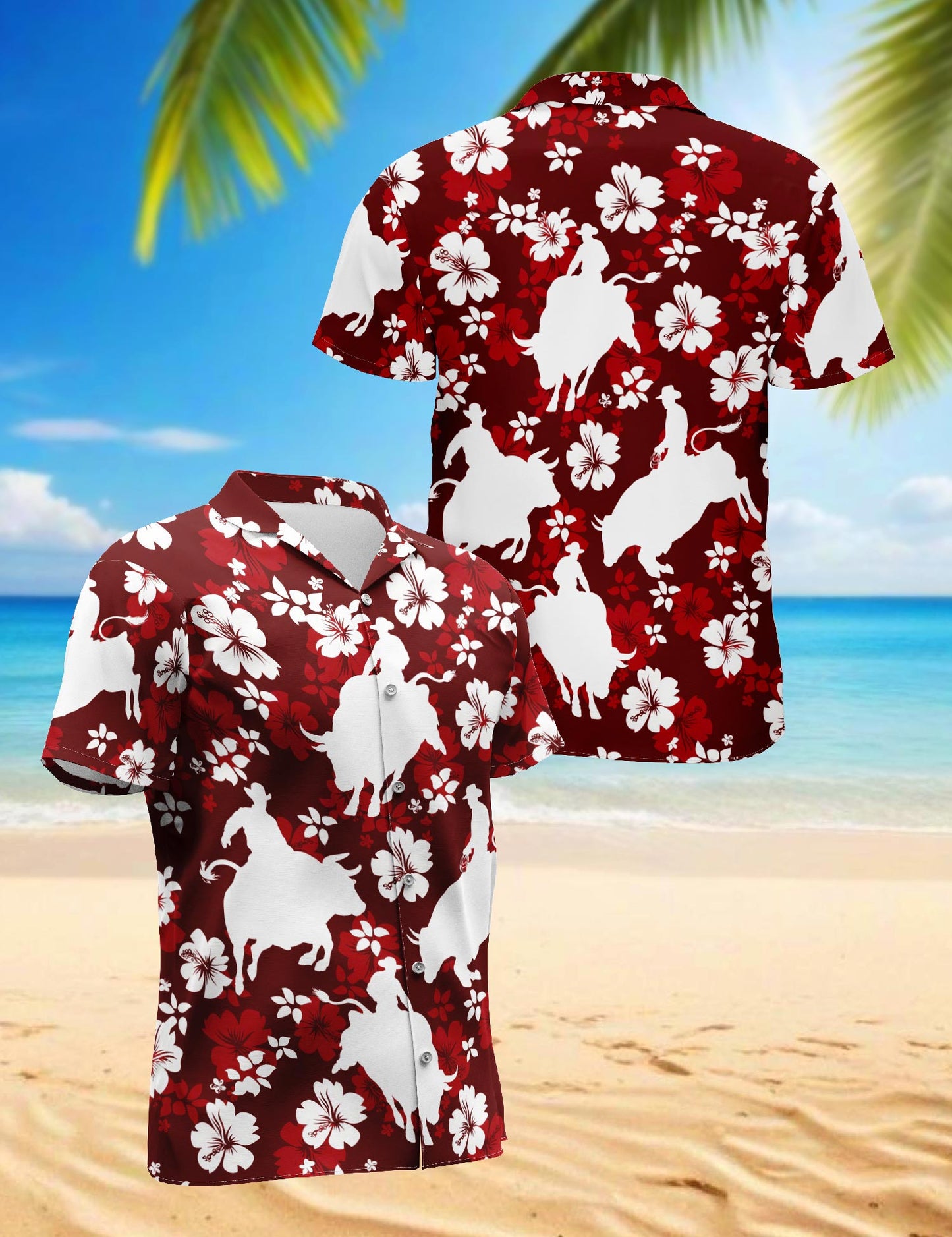 Bull Riding Hawaiian Shirt for Men, Button Down Aloha Shirt - Azhawaiian