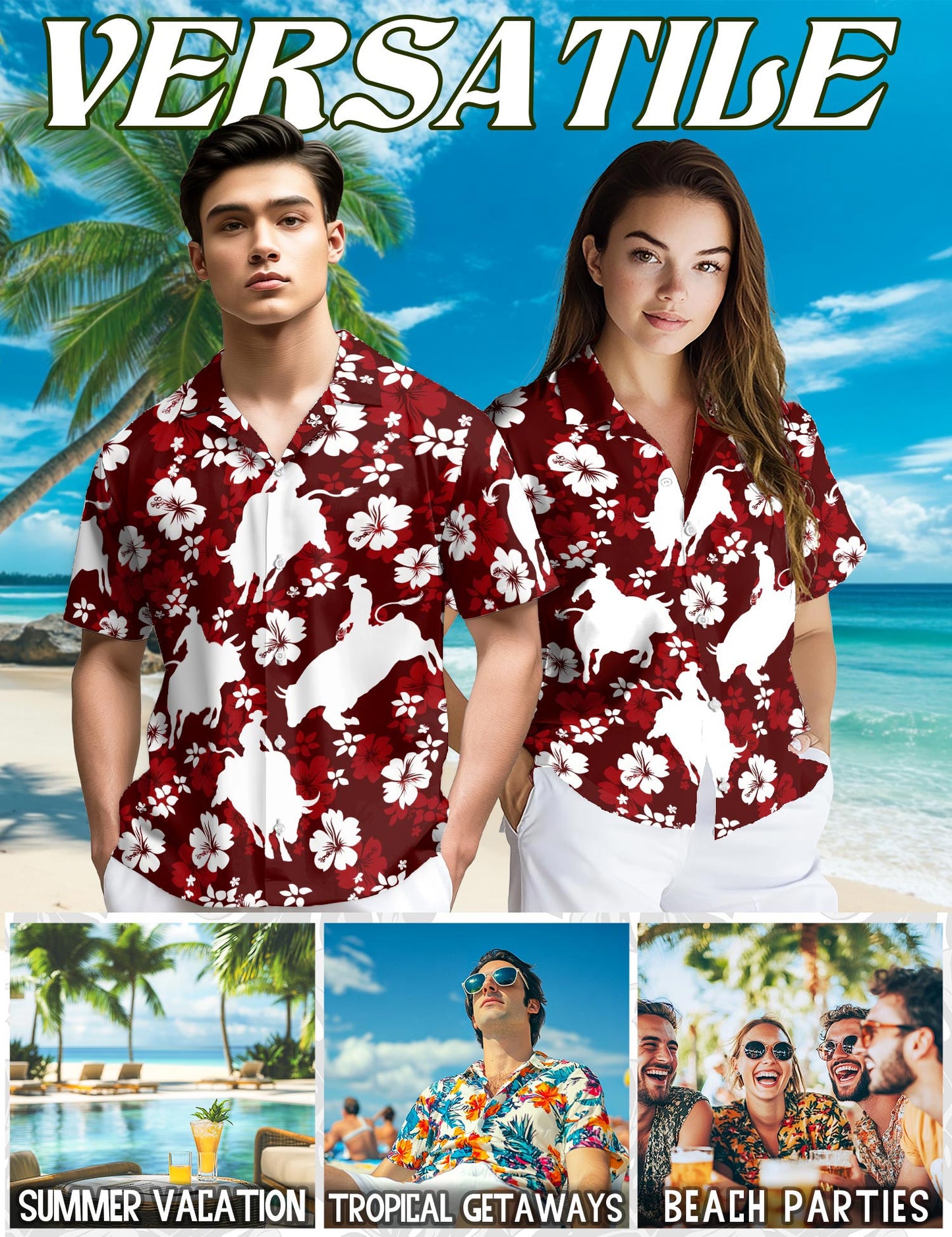 Bull Riding Hawaiian Shirt for Men, Button Down Aloha Shirt - Azhawaiian