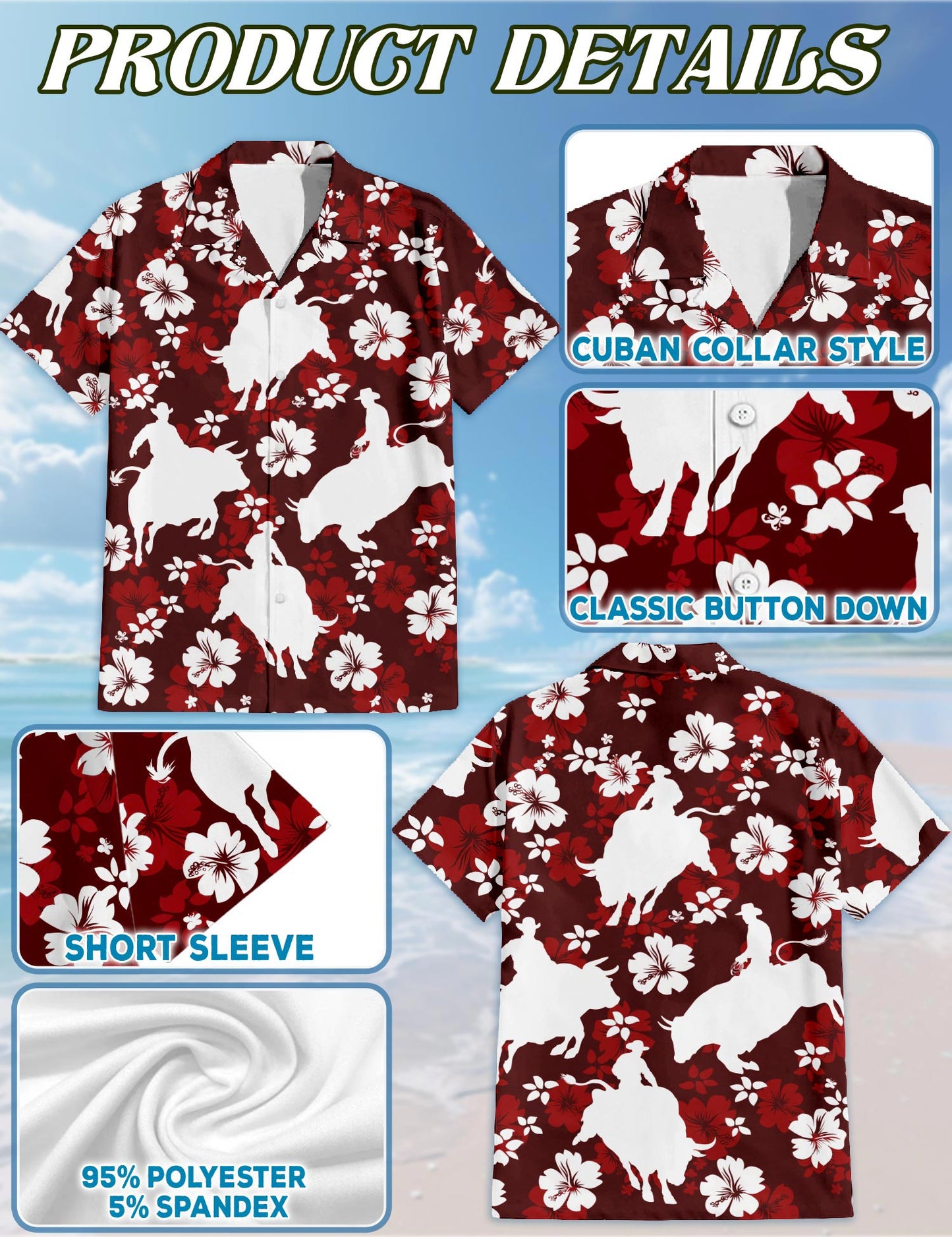 Bull Riding Hawaiian Shirt for Men, Button Down Aloha Shirt - Azhawaiian