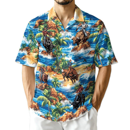 Azhawaiian Bull Riding On Beach Hawaiian Shirt for Men