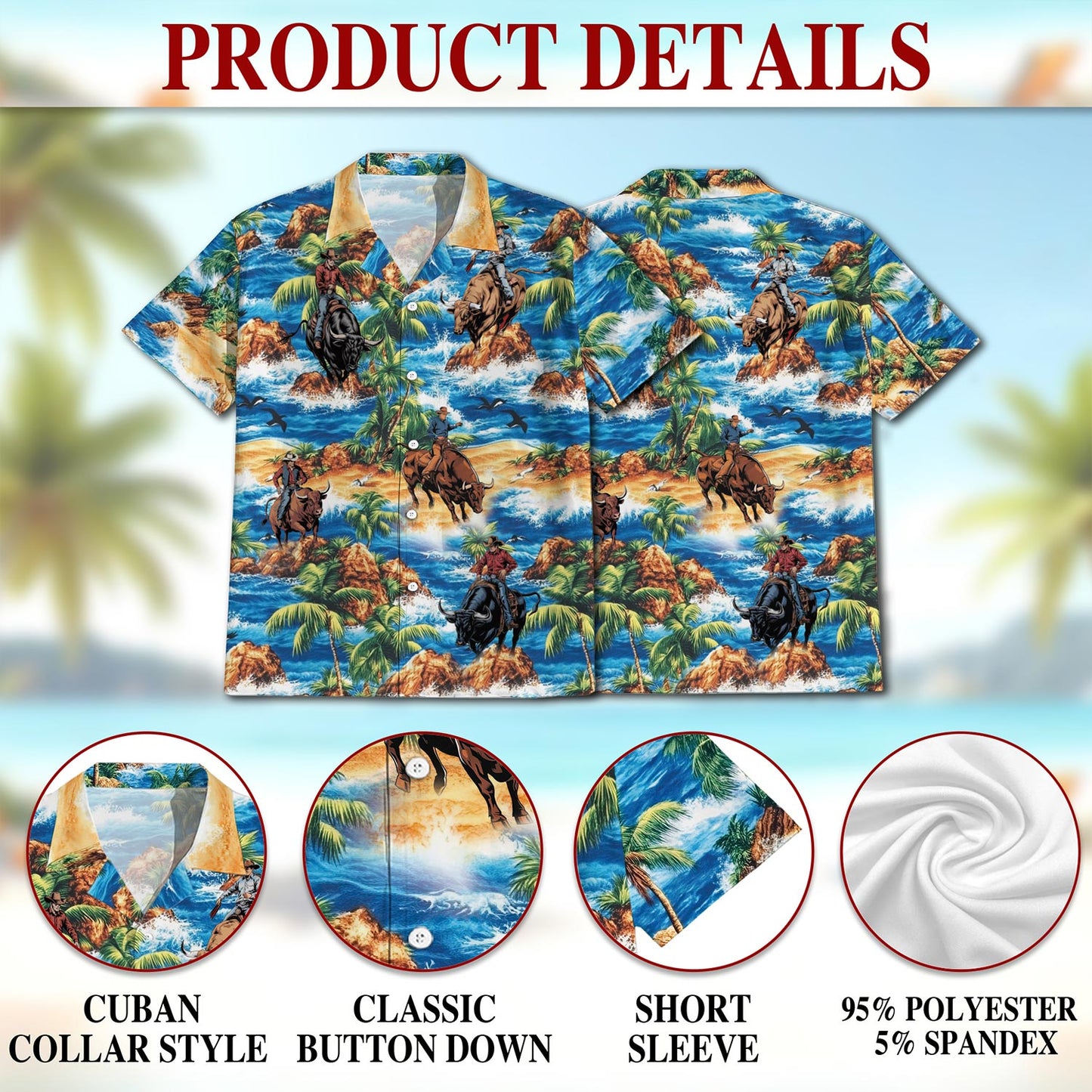 Bull Riding On Beach Hawaiian Shirt for Men, Button Down Aloha Shirt - Azhawaiian