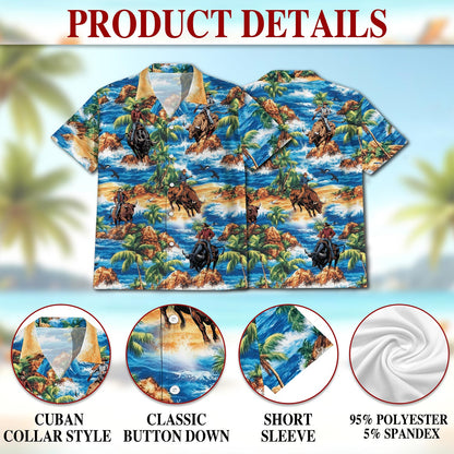 Bull Riding On Beach Hawaiian Shirt for Men, Button Down Aloha Shirt - Azhawaiian