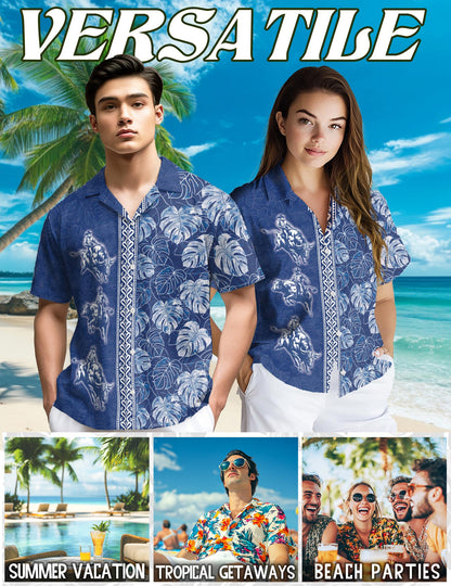 Bull Riding White Leaves Hawaiian Shirt for Men, Button Down Aloha Shirt - Azhawaiian
