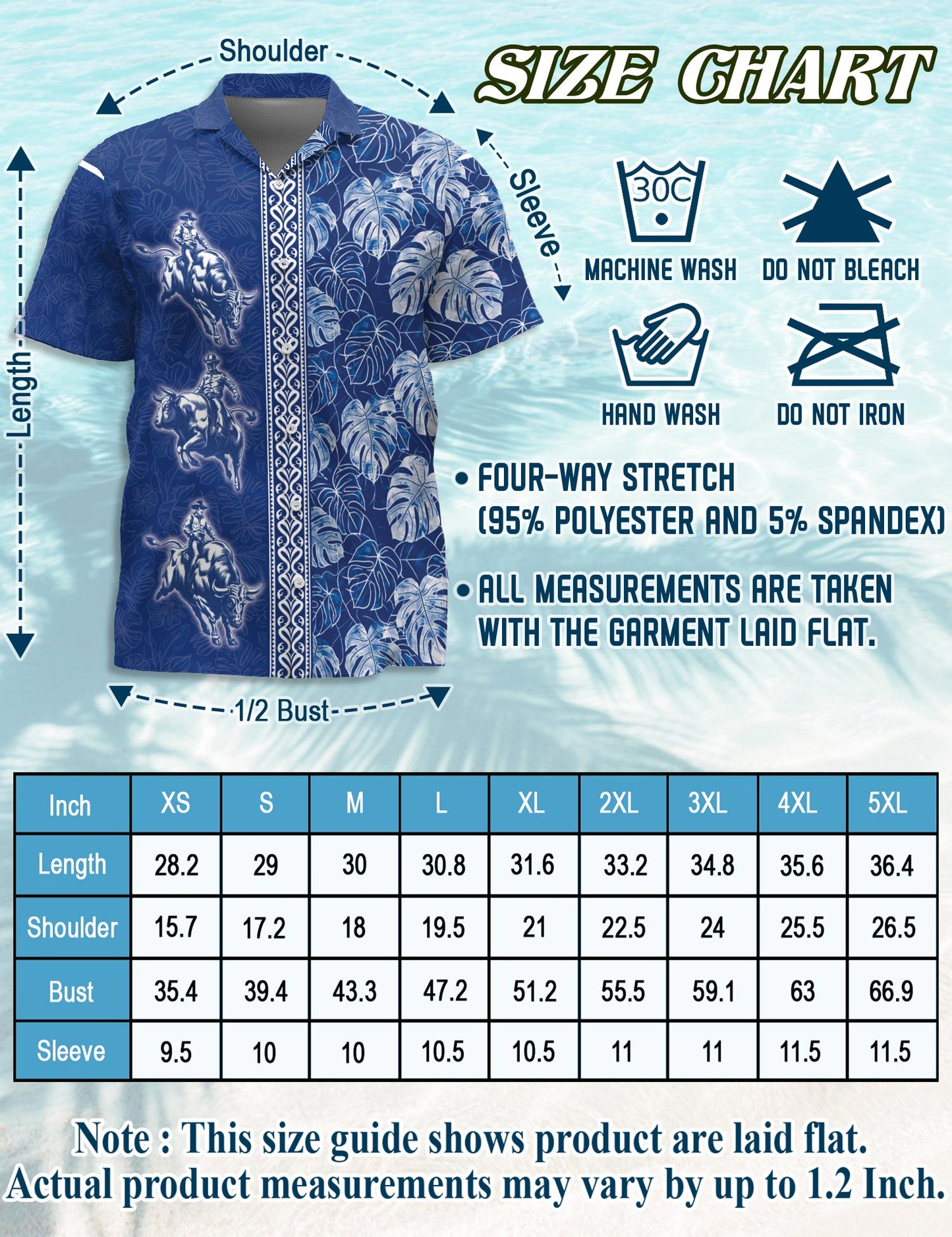Bull Riding White Leaves Hawaiian Shirt for Men, Button Down Aloha Shirt - Azhawaiian